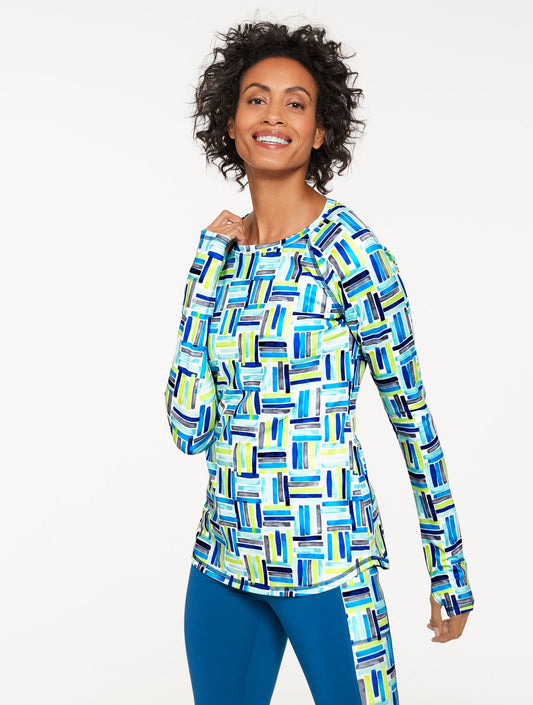 SPORT FLEECEBACK CREWNECK TEE - WATERCOLOR GEO | Talbots