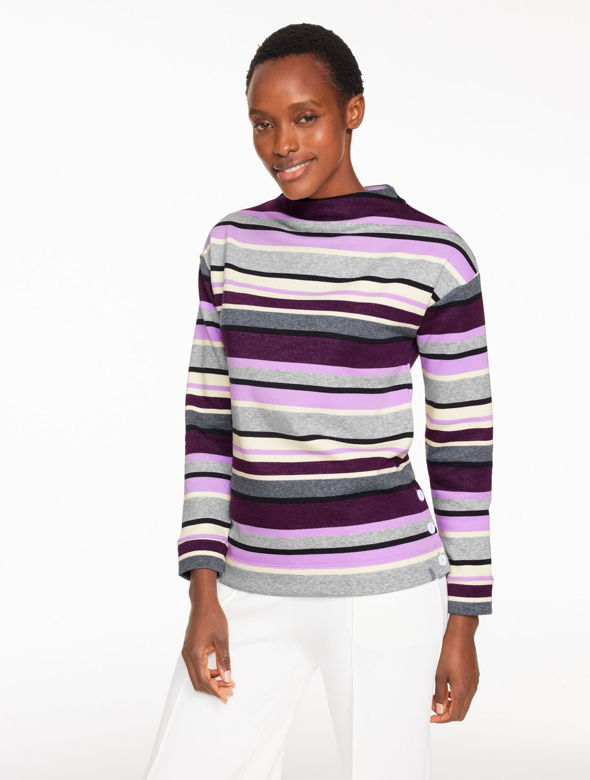 CLASSIC FRENCH TERRY MOCKNECK PULLOVER - SOPHIE STRIPE | Talbots