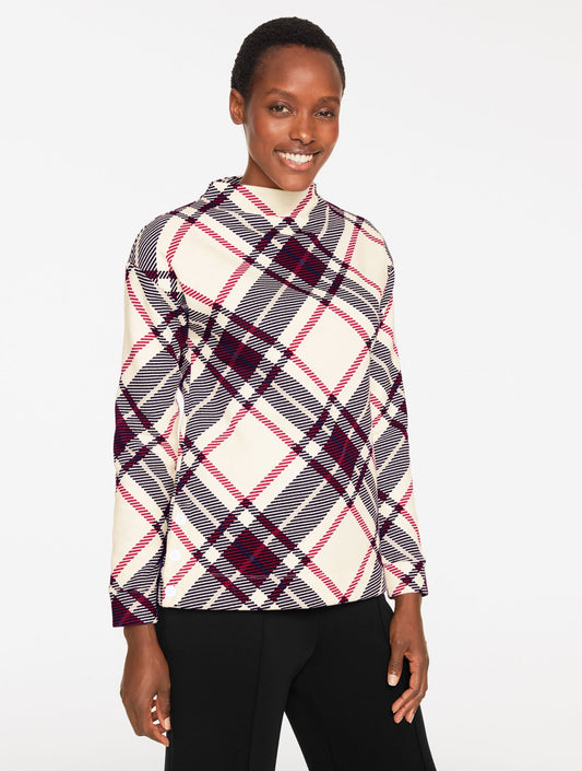 CLASSIC FRENCH TERRY MOCKNECK PULLOVER - CHILLY PLAID | Talbots
