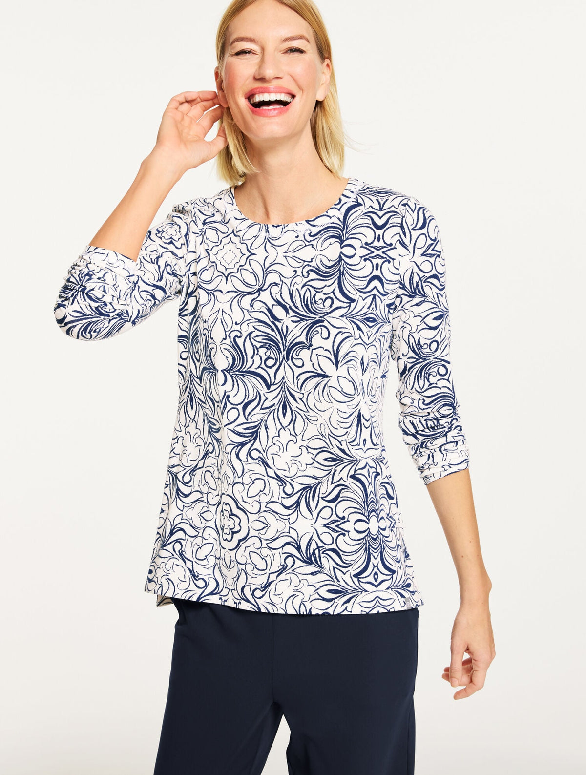 SUPERSOFT JERSEY CREWNECK TEE - SKETCHED MEDALLION | Talbots