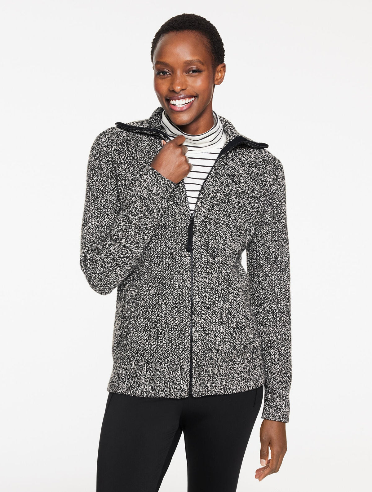 SOFT CABLE SWEATER JACKET - MARLED | Talbots