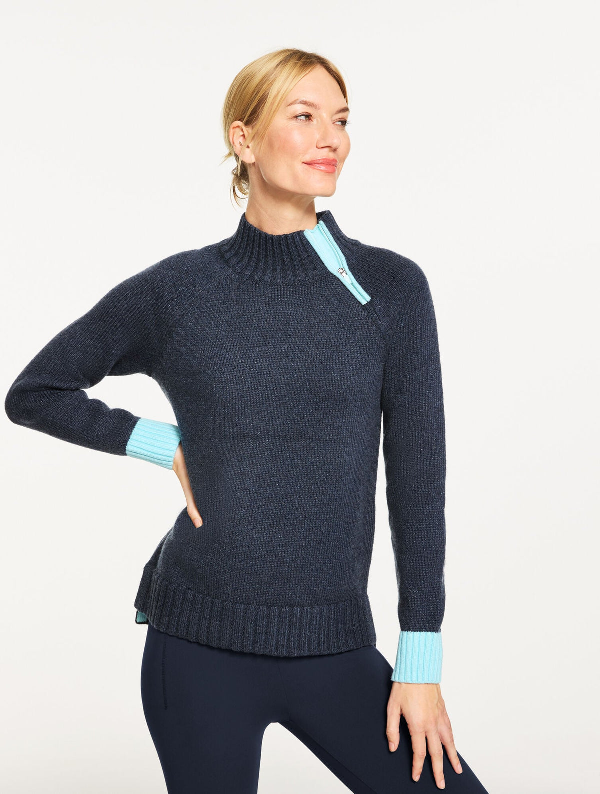COLORBLOCK ZIP MOCKNECK SWEATER | Talbots
