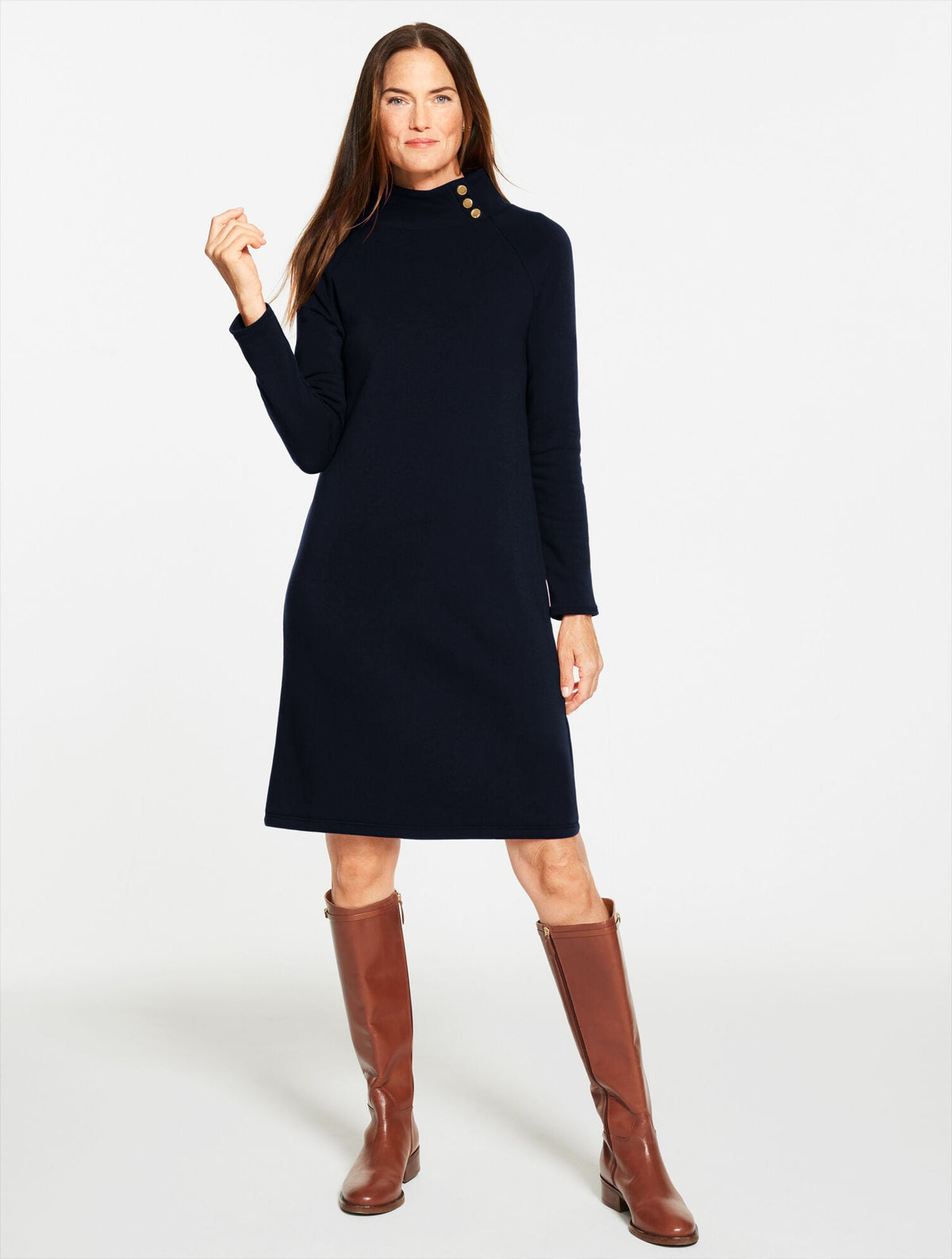 FLEECE SIDE BUTTON TURTLENECK DRESS | Talbots