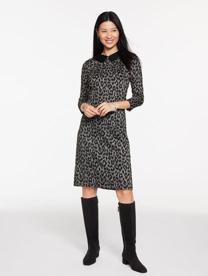 JACQUARD SHIFT DRESS - SNOW LEOPARD | Talbots