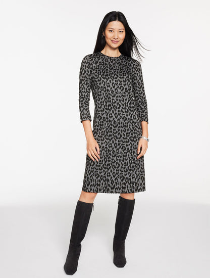 JACQUARD SHIFT DRESS - SNOW LEOPARD | Talbots