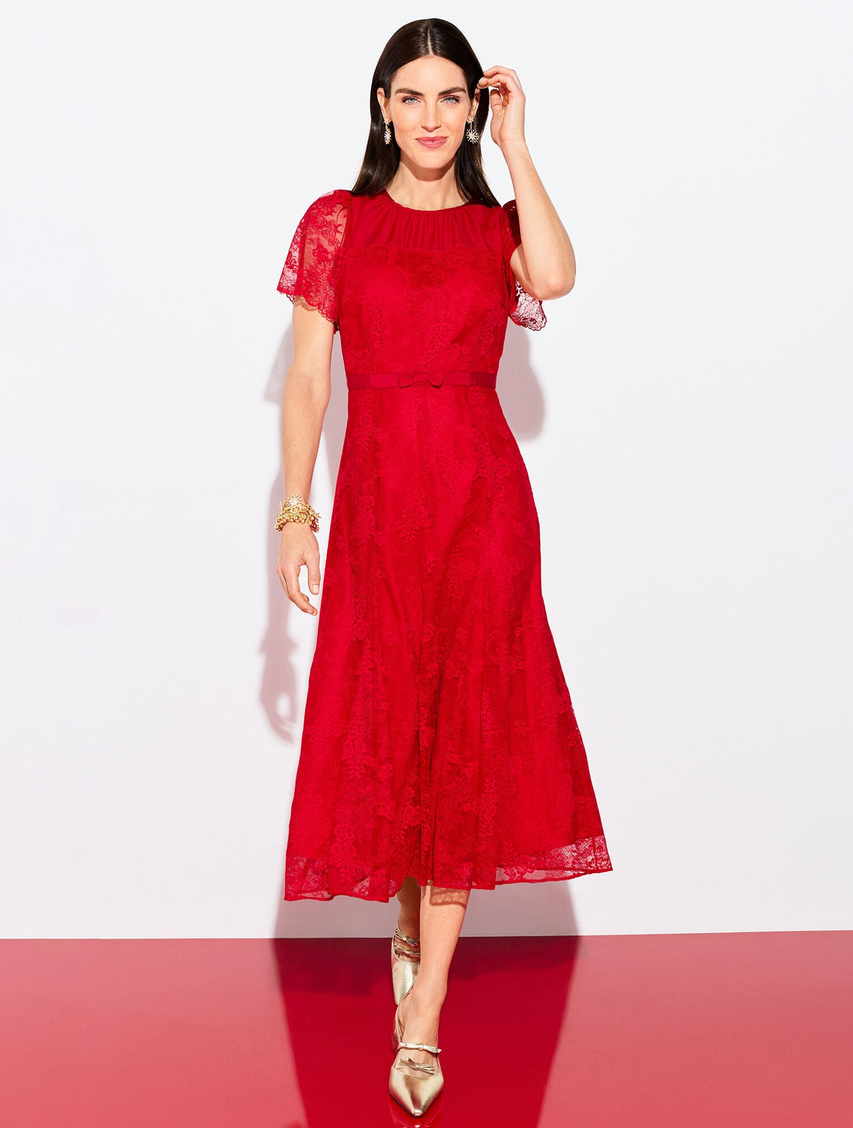 CHANTILLY LACE FIT & FLARE MIDI DRESS | Talbots