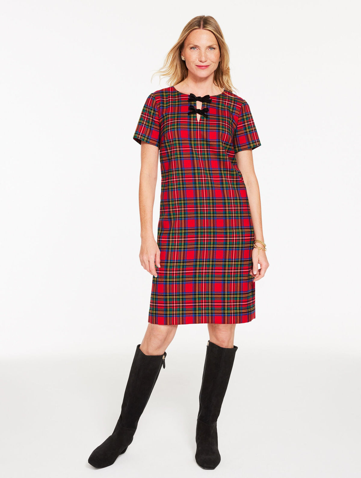 BOW SHEATH DRESS - BLISSFUL PLAID | Talbots
