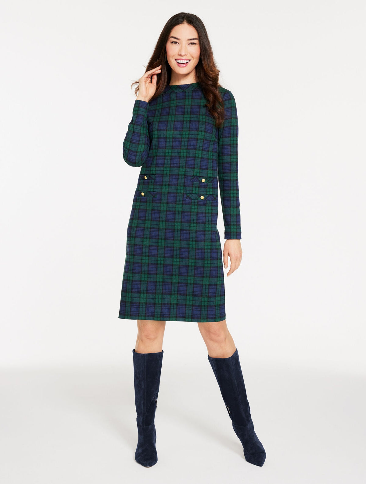 MOCKNECK SHIFT DRESS - BEDFORD BLACK WATCH | Talbots