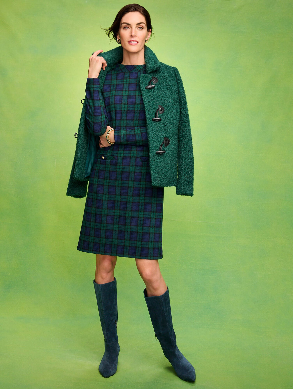 MOCKNECK SHIFT DRESS - BEDFORD BLACK WATCH | Talbots