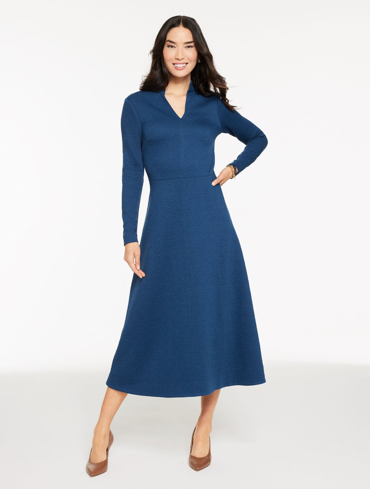 DIAMOND JACQUARD FIT & FLARE DRESS | Talbots