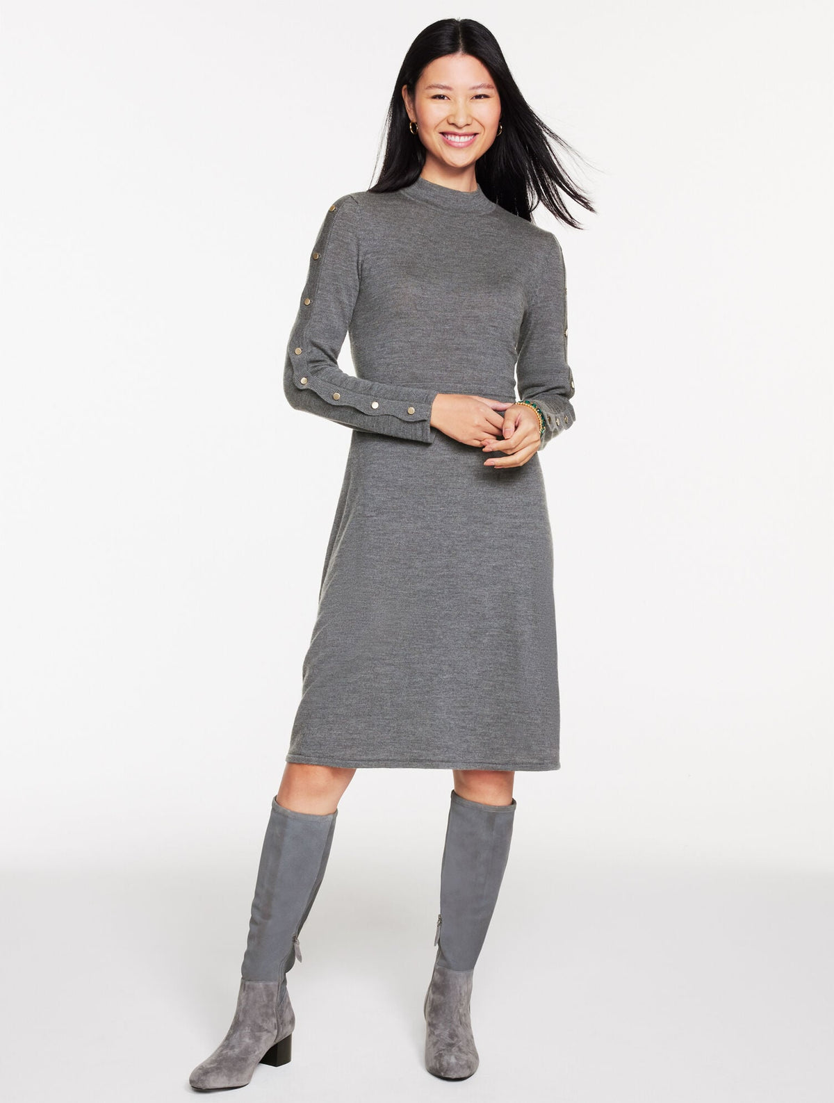 MERINO WOOL SCALLOP FIT & FLARE DRESS | Talbots