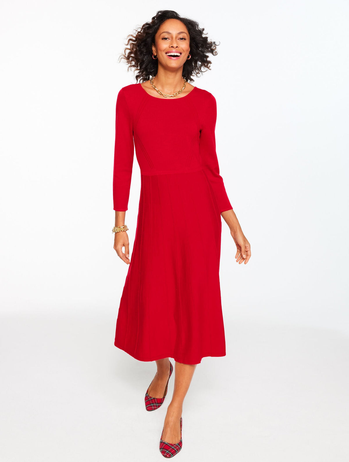 MERINO WOOL PLEATED SWEATER DRESS | Talbots