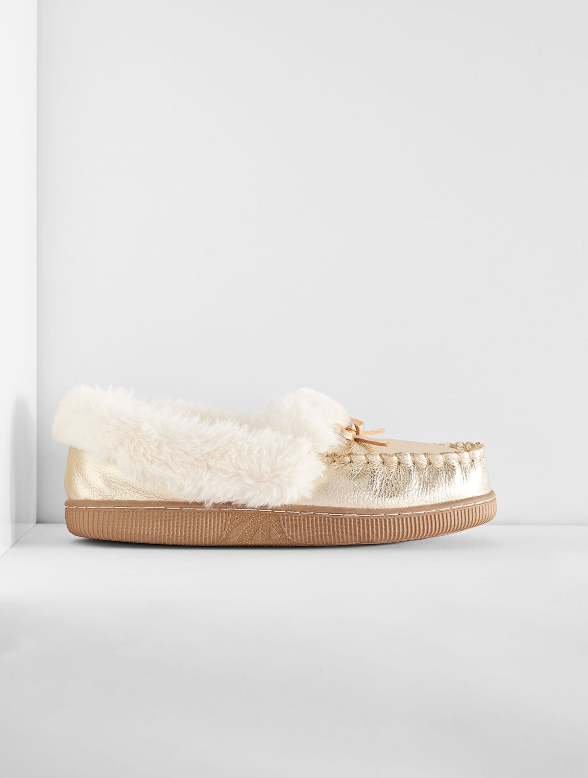 CLEO METALLIC PEBBLE LEATHER FAUX FUR MOCCASINS | Talbots