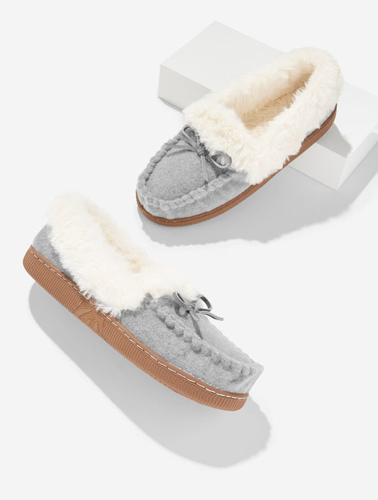 CLEO FLANNEL FAUX FUR MOCCASINS | Talbots