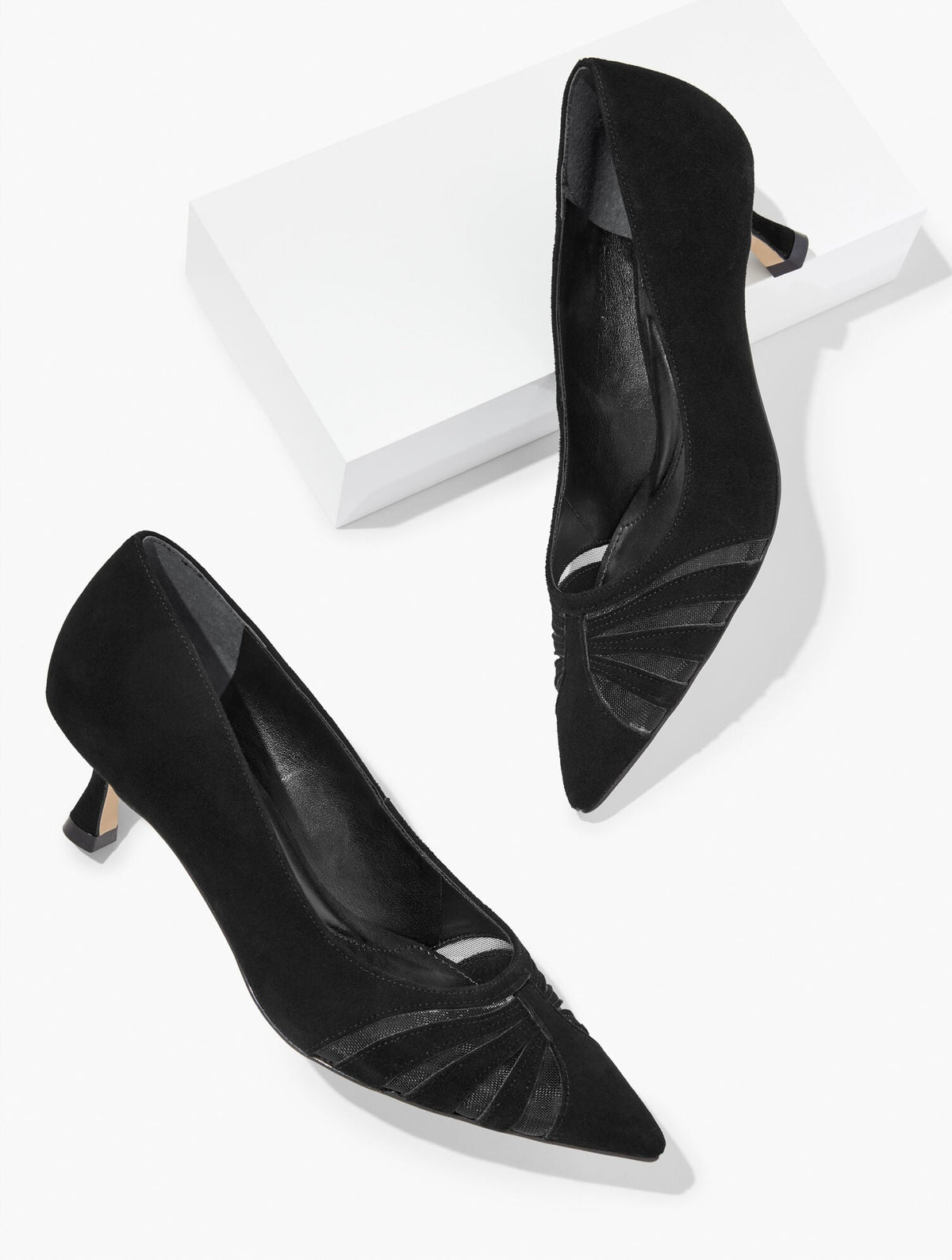 EMBER MESH SUEDE KITTEN HEEL PUMPS | Talbots