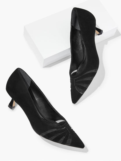 EMBER MESH SUEDE KITTEN HEEL PUMPS | Talbots
