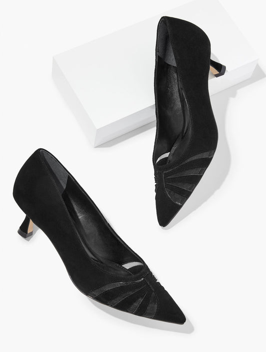 EMBER MESH SUEDE KITTEN HEEL PUMPS | Talbots