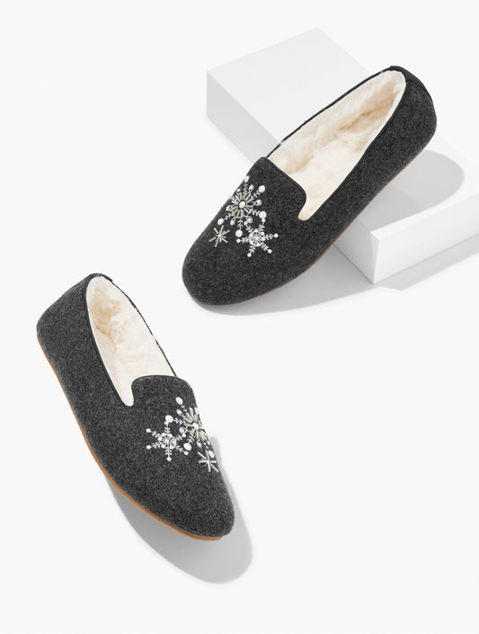 FIRESIDE EMBELLISHED FLANNEL SLIPPERS - SNOWFLAKE | Talbots