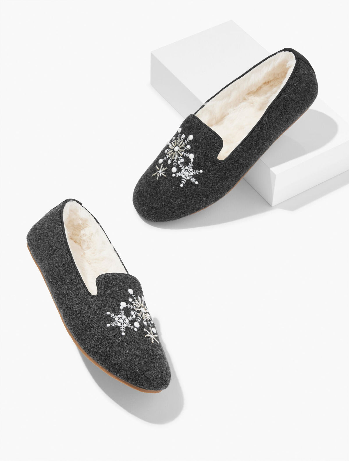 FIRESIDE EMBELLISHED FLANNEL SLIPPERS - SNOWFLAKE | Talbots