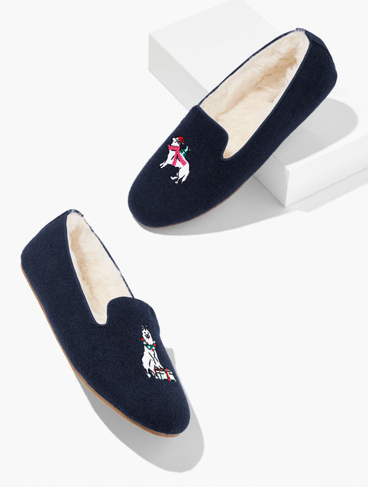 FIRESIDE EMBELLISHED FLANNEL SLIPPERS - DOG | Talbots
