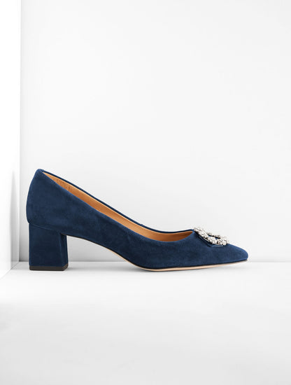 KAYLA EMBELLISHED SUEDE BLOCK HEEL PUMPS | Talbots