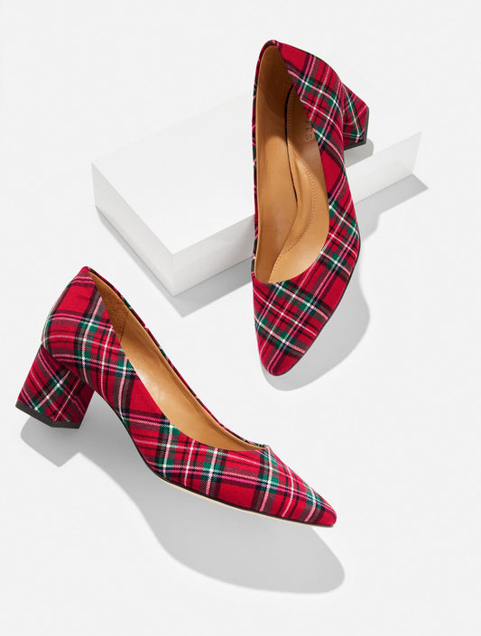 KAYLA BLOCK HEEL PUMPS - CIDER PLAID | Talbots