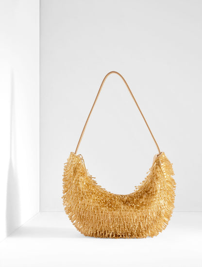 BEADED SATIN CRESCENT BAG | Talbots