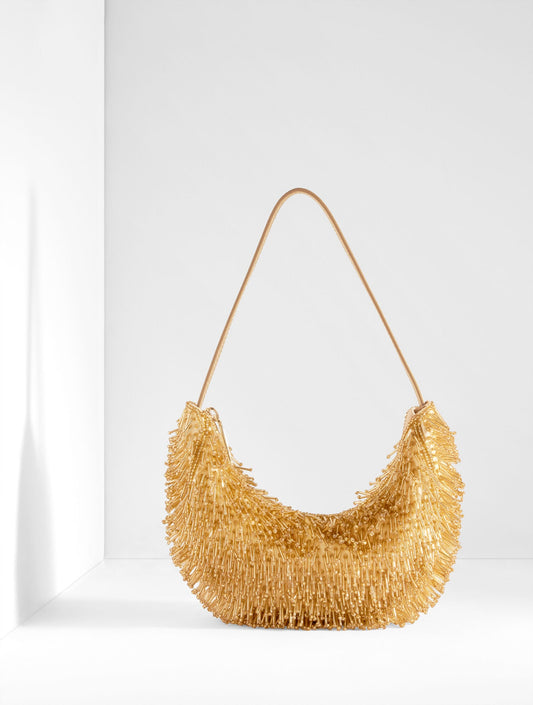 BEADED SATIN CRESCENT BAG | Talbots