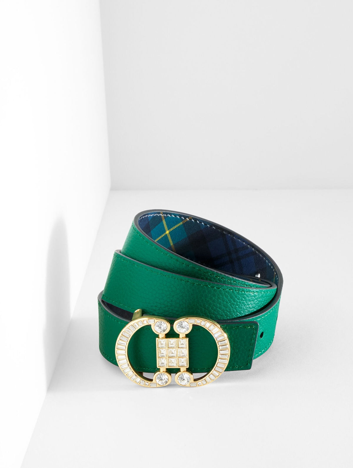 CRYSTAL EMBELLISHED REVERSIBLE PEBBLE LEATHER BELT | Talbots