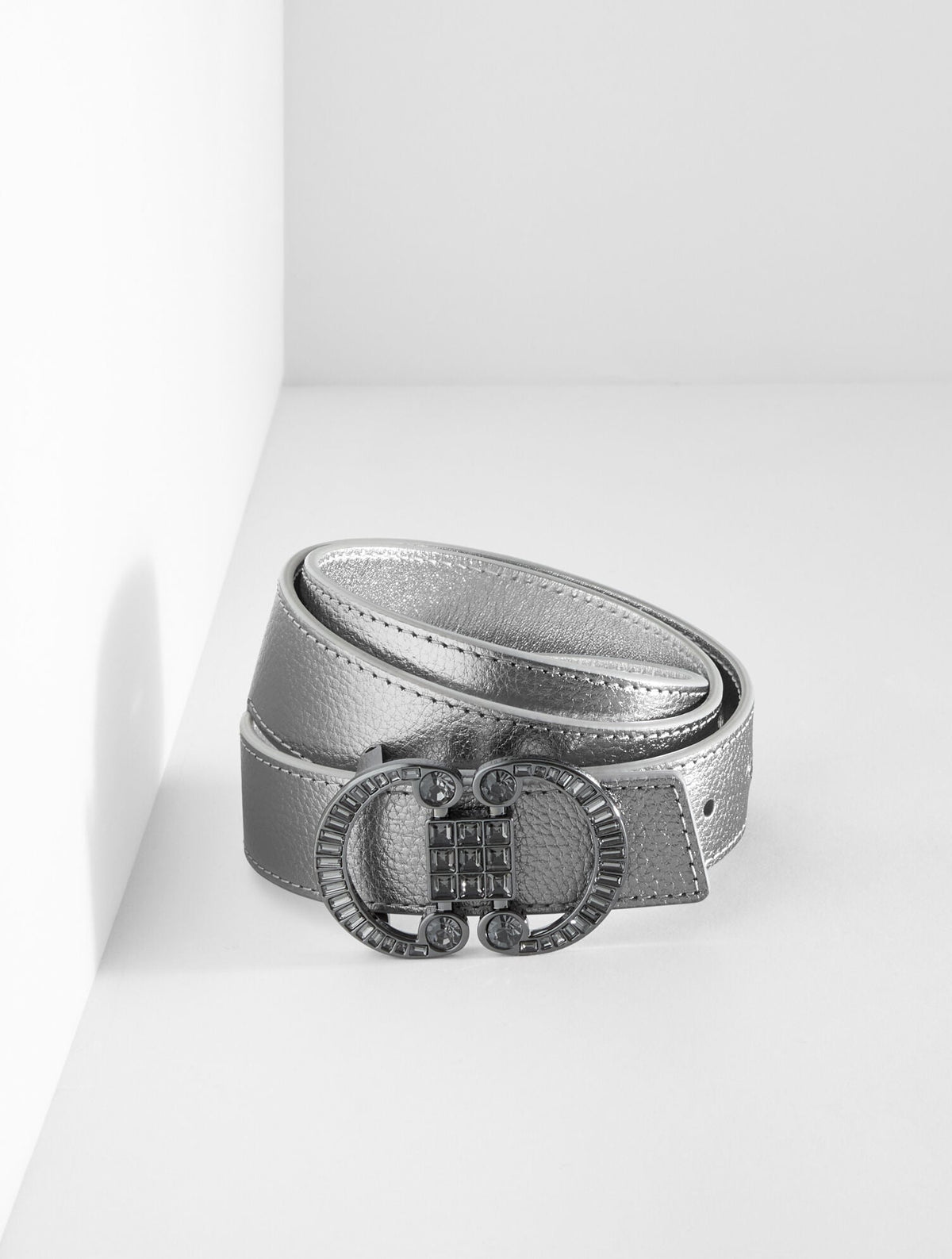 REVERSIBLE METALLIC CRYSTAL PEBBLE LEATHER BELT | Talbots