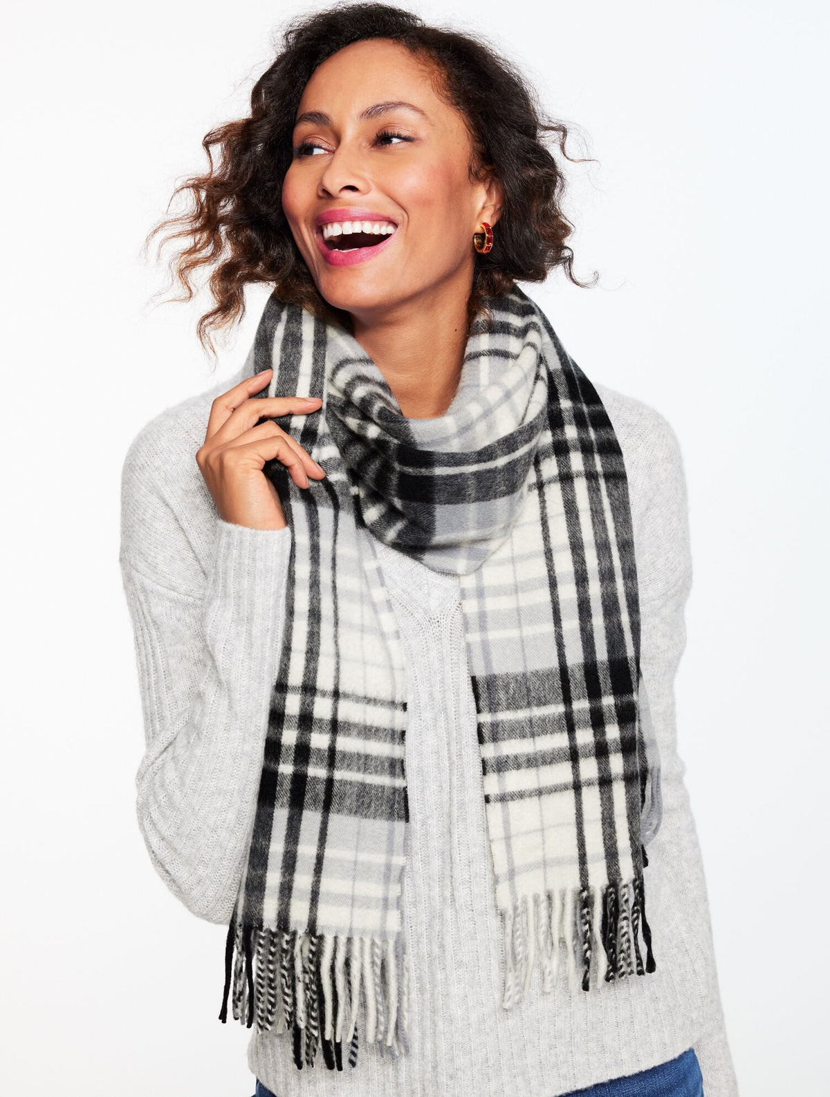 CASHMERE WATERWEAVE SCARF - SERENE PLAID | Talbots