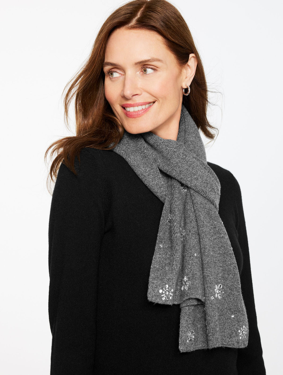 SNOWFLAKE EMBELLISHED SOFT KNIT SCARF | Talbots