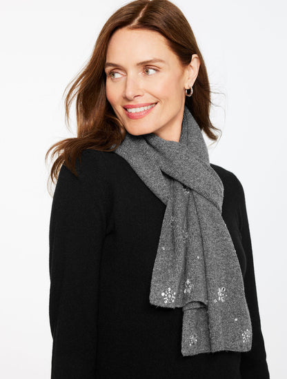 SNOWFLAKE EMBELLISHED SOFT KNIT SCARF | Talbots