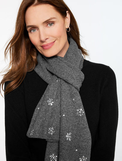 SNOWFLAKE EMBELLISHED SOFT KNIT SCARF | Talbots