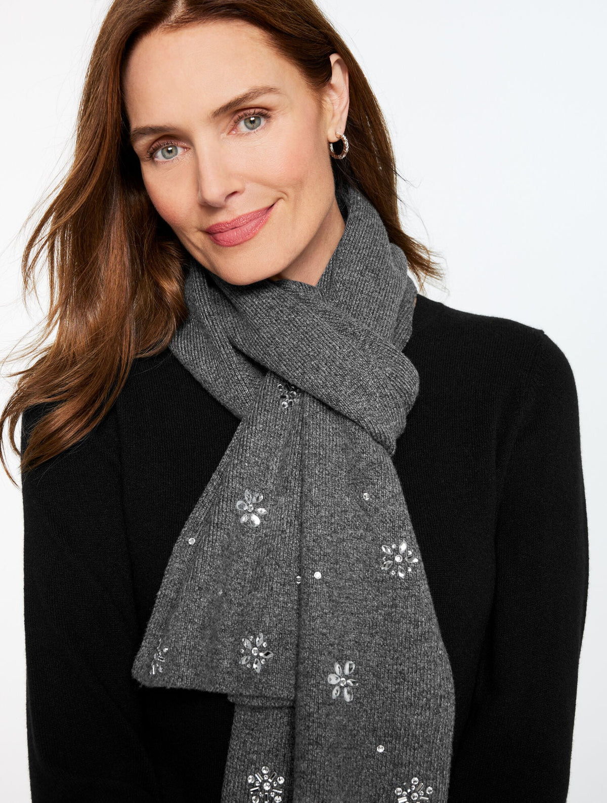 SNOWFLAKE EMBELLISHED SOFT KNIT SCARF | Talbots