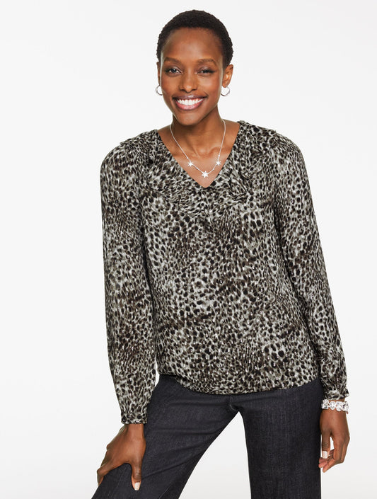 METALLIC V-NECK TOP - SWIRLY LEOPARD | Talbots