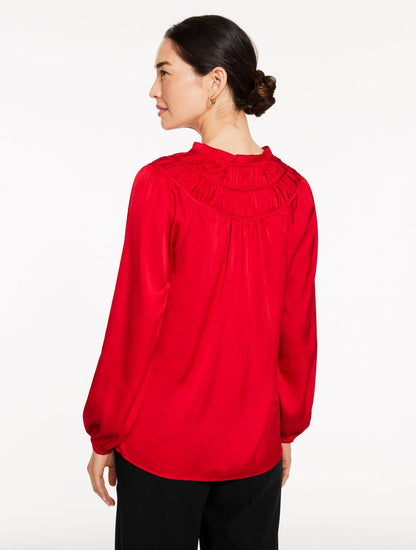 SOFT SATIN CHARMEUSE SHIRRED TOP | Talbots