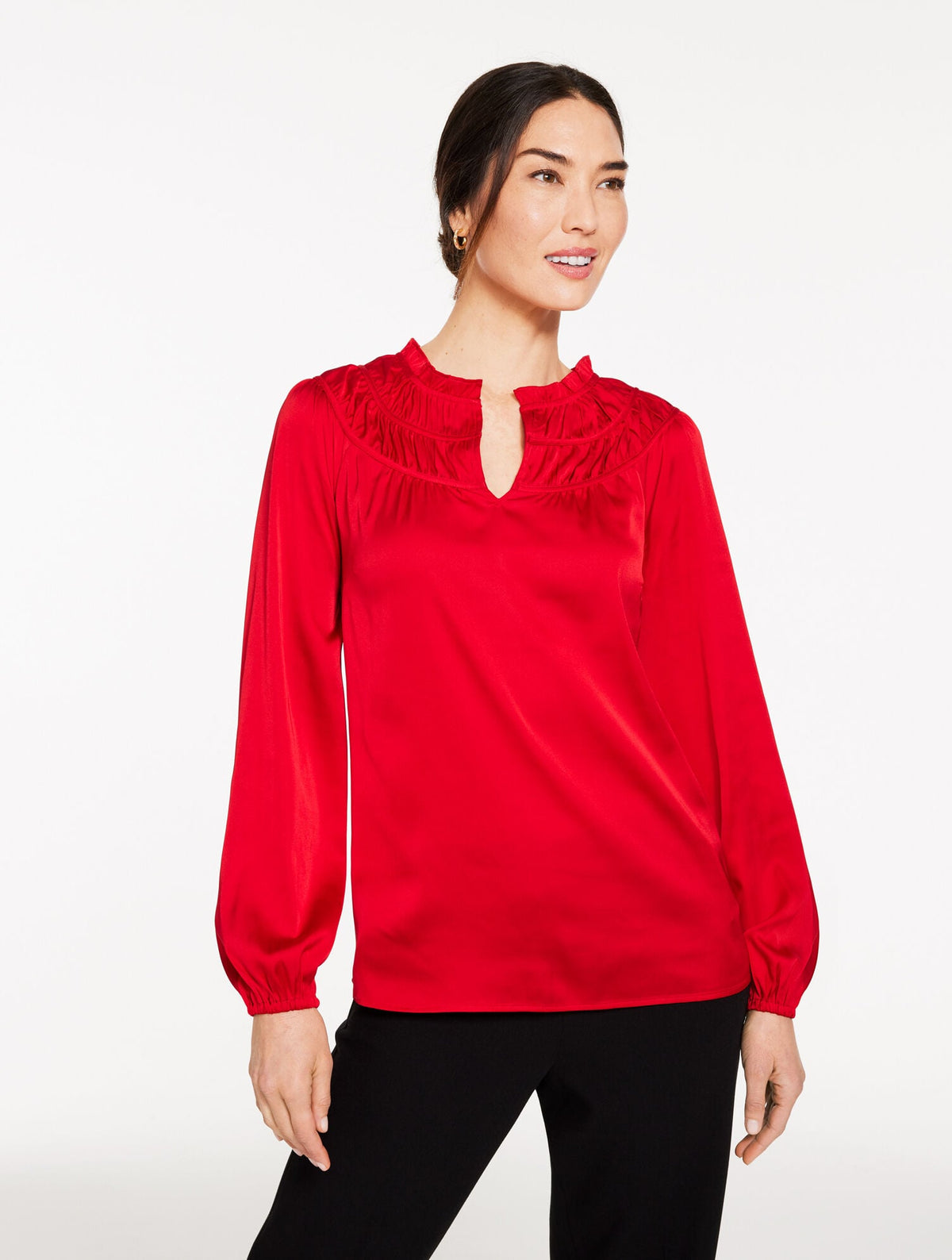 SOFT SATIN CHARMEUSE SHIRRED TOP | Talbots