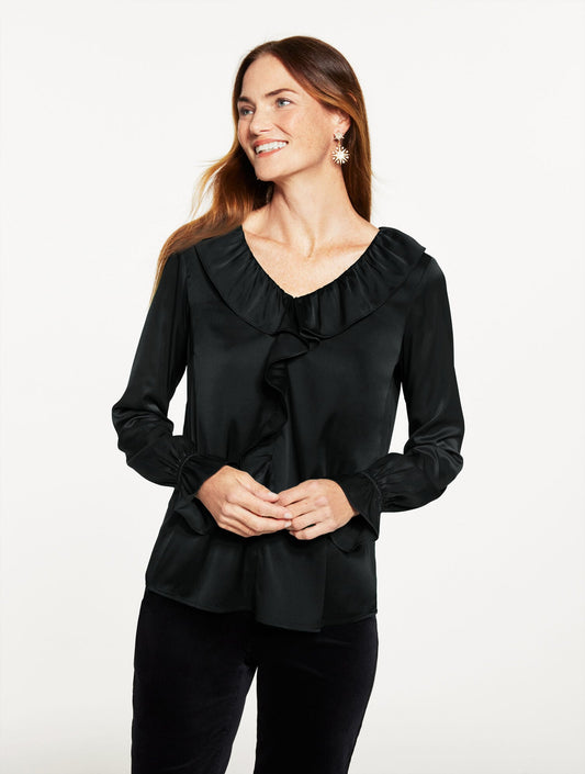 SOFT SATIN CHARMEUSE RUFFLE TOP | Talbots