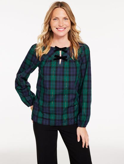 METALLIC BOW TOP - MERRIMENT TARTAN | Talbots