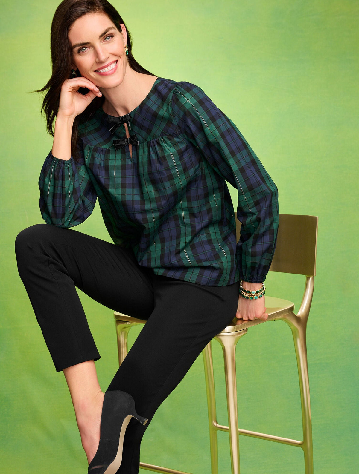 METALLIC BOW TOP - MERRIMENT TARTAN | Talbots
