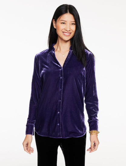 VELVET BUTTON FRONT SHIRT | Talbots