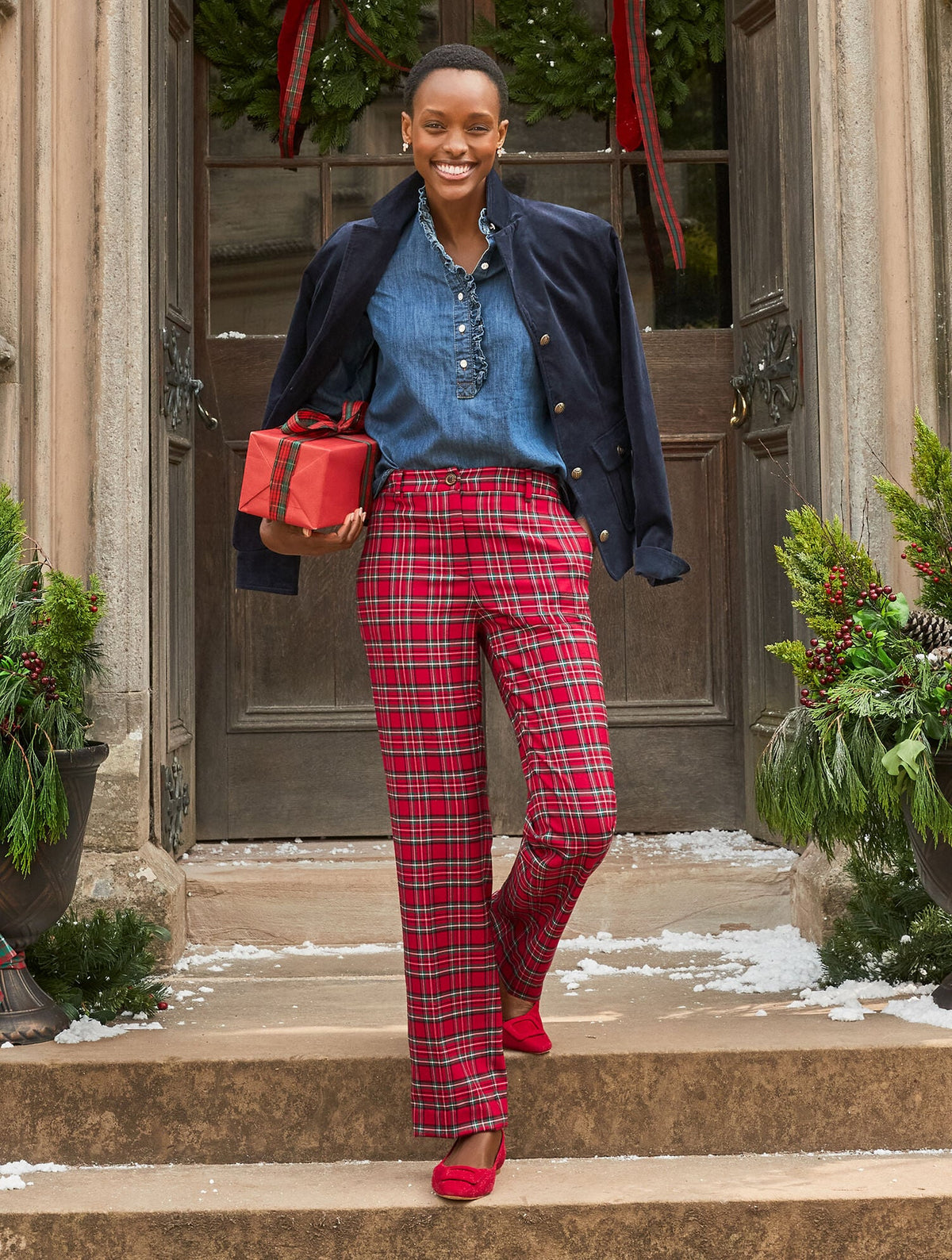 RUFFLE NECK DENIM POPOVER | Talbots
