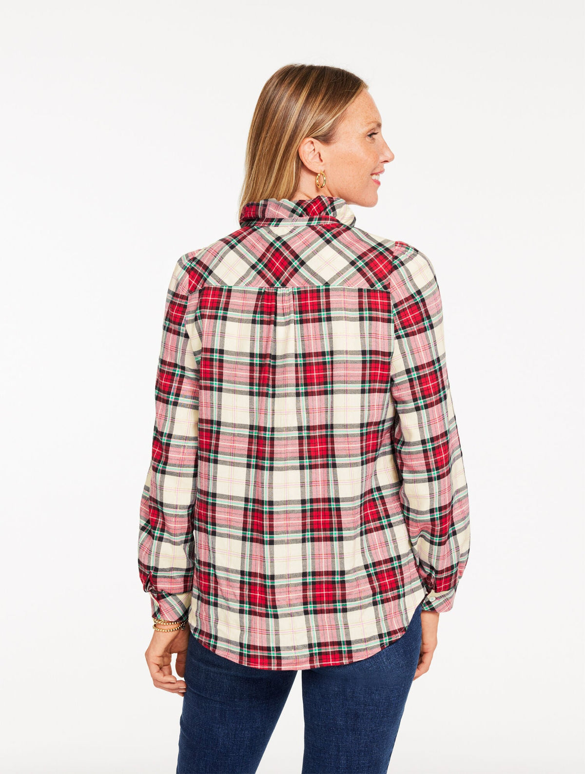 METALLIC RUFFLE POPOVER - HEARTWARMING PLAID | Talbots