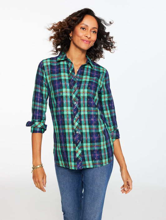 METALLIC MODERN CLASSIC SHIRT - CHEERFUL PLAID | Talbots