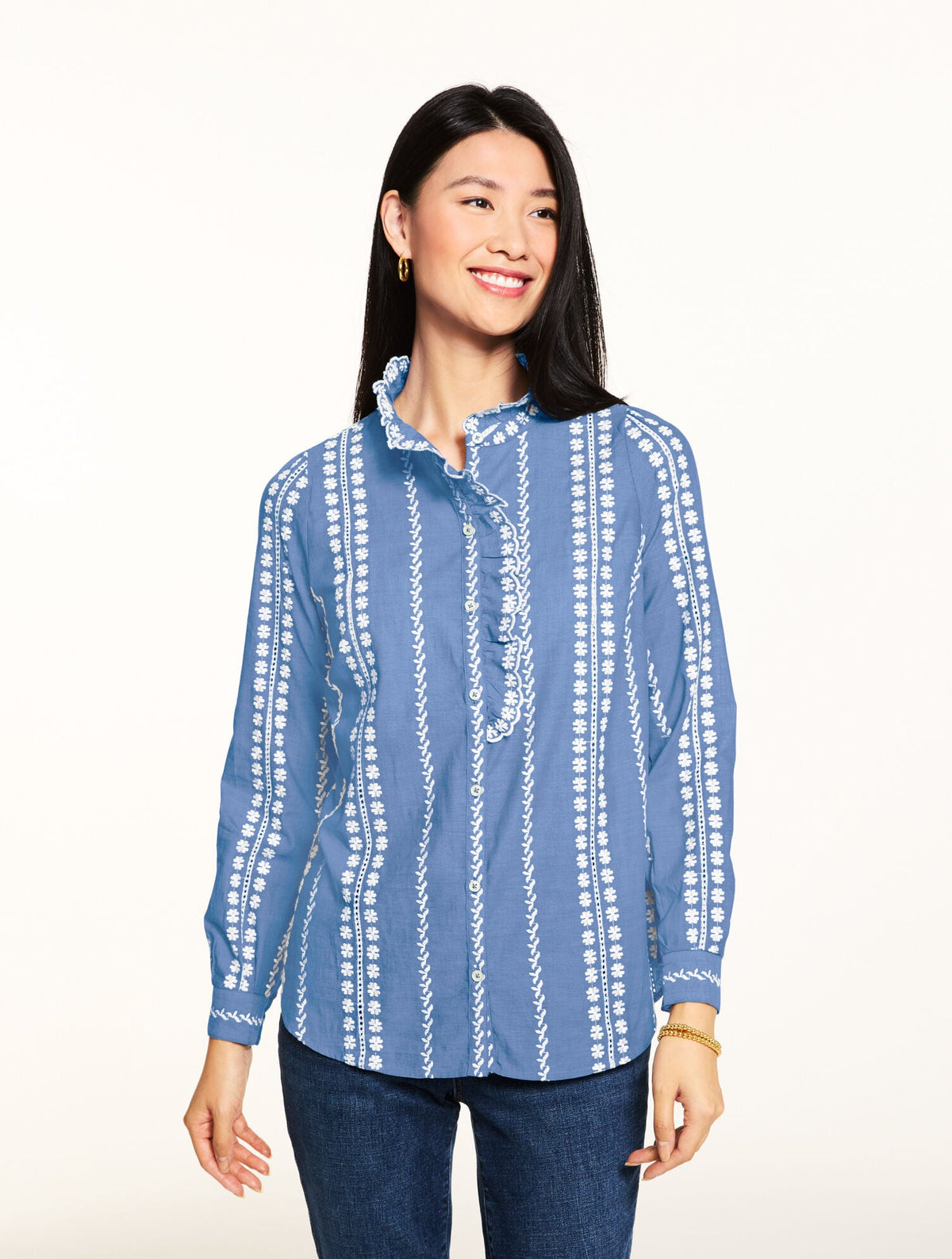 EMBROIDERED RUFFLE TOP | Talbots
