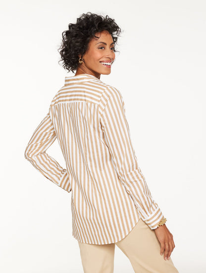 TIE FRONT POPLIN SHIRT - TRANQUIL STRIPE | Talbots