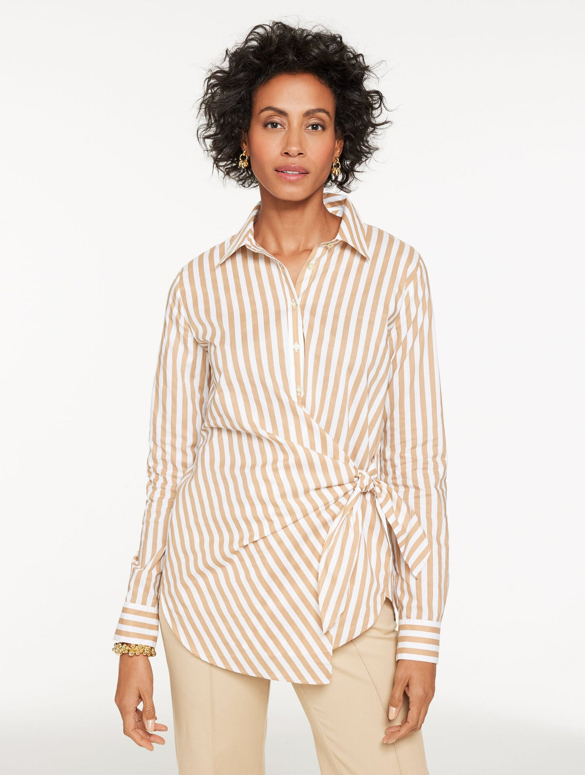 TIE FRONT POPLIN SHIRT - TRANQUIL STRIPE | Talbots