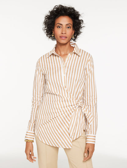 TIE FRONT POPLIN SHIRT - TRANQUIL STRIPE | Talbots