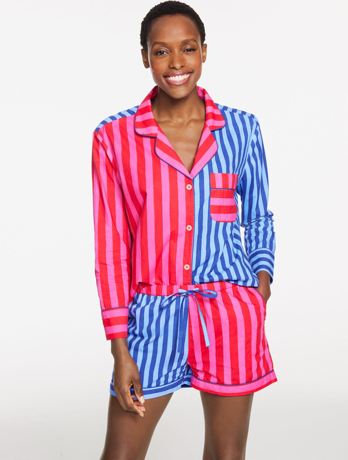 PRINTFRESH POPLIN SHORT PAJAMA SET - MIXED STRIPE | Talbots